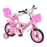 Baroni Toys Kinderfahrrad mit rosa Einhorn, 12 Zoll mit Puppenhalter und Rädern, Stahlfahrrad mit...