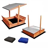 Ladanas® Sandkasten aus Holz mit Dach GRAU & wetterfester Tarpaulin Abdeckung - Sandkiste 120 x 120...