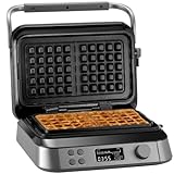 KLAMER Waffeleisen 1600W, doppelte belgische Waffeln, 7 Bräunungsstufen und 5 Programme auf...