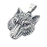 SDFXCDR Herren Halskette Punk Retro überheblich Wikinger Direwolf Kopf Anhänger für Männer...