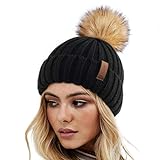FURTALK Wintermütze warme Strickmütze Damen Mütze mit Kunstpelz Bommel