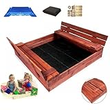 MAMOI Sandkasten mit Deckel 120x120 Sandbox Imprägniert Sandkiste mit Sitzbänken Holz Spielzeug...