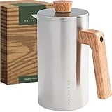 WALDWERK French Press (1L) - Kaffeebereiter aus ​​doppelwandigem Edelstahl mit Holzgriff aus...