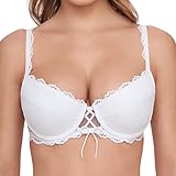 Susa Wiesn-Zauber Dirndl BH D / 80 Weiß I Bügel-Push-Up BH mit Jacquardtronic-Spitze I BH für EIN...