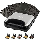 5-in-1 Sandwichmaker Waffeleisen Nussbäcker Kontaktgrill Elektogrill mit Wechselplatten für...