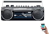 auvisio Retro Kassettenrecorder: Retro-Boombox mit Kassetten-Player, Radio, USB, SD & Bluetooth, 8...