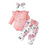 Eqenkely Neugeborenes Baby Mädchen Kleidung Langarm Strampler Tops Blumenhosen Sets Stirnband 3tlg...