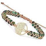 BENAVA Damen Yoga Armband Jaspis Edelstein Perlen mit Lebensbaum Anhänger Grün | Edelstein Armband...