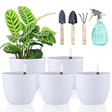 DENUOTOP Blumentopf Selbstbewässernd mit Wasseranzeiger Weiß 5er-Set, 15cm Selbstbewässerungstopf...