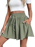 Adigaber Damen Shorts Weites Bein Kordelzug Kurze Hose mit Taschen Lose Freizeit Culottes