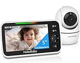 HelloBaby Babyphone mit Kamera, 3500 mAh Akku mit 5 Zoll Bildschirm, 355° Schwenken-120°...