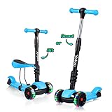 Yoleo 3-in-1 Kinder Roller Scooter mit Abnehmbarem Sitz, LED große Räder, Höheverstellbare Lenker...