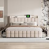 DULRLLY Bett 180x200 mit Stauraum Polsterbett Doppelbett mit 4 Schubladen und Kopfteil...