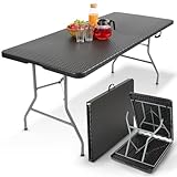 Arebos Buffettisch zusammenklappbar 182 x 74 x 74 cm in Rattan Optik Wetterfest Gartentisch...