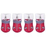 NUOBESTY 4 Stück Pack Hundeschuhe Winter Dicke Schneestiefel für Hunde rutschfeste Pfotenschutz...