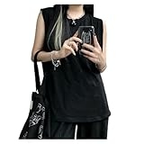 Ärmelloses Sport-Top für Damen, einfarbig, schwarz/weiß, koreanisches T-Shirt, lose...