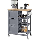 Yaheetech Bewegliche Kücheninseln Küchenwagen mit 3 Schubladen & 3 Ablagefächer Servierwagen auf...
