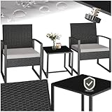 tectake® Rattan Sitzgruppe 2X Sessel mit Tisch, Balkon Möbel Set, Gartenmöbel, Balkonmöbel,...