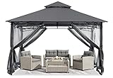 ABCCANOPY Pavillon 2.5x2.5m Wasserdicht Stabil Winterfest Gartenpavillon，Doppeldachweichdach...