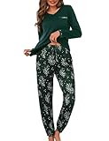 Jahetuul Pyjama Damen lang Baumwolle warm Schlafanzug Damen Schlafanzüge Zweiteiler Nachtwäsche...