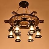 Hängelampe im Loft-Stil aus industriellem Holz, Vintage, E27, mit Metallkäfigrahmen und...
