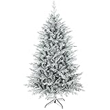 HOMCOM Künstlicher Weihnachtsbaum 180 cm künstlich Tannenbaum mit Schnee, 1976 Spitzen Christbaum...