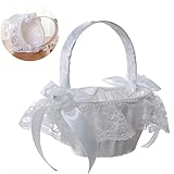 Schneespitze Blumenkorb Vintage Weiß Hochzeit Körbe, Satin Spitze Bowknot Körbe Bowknot Dekor...