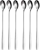 Latte Macchiato Löffel-Set, 6-teilig, 22 cm, langer Löffel für Cocktails und Desserts, Edelstahl,...