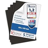 Reorda® Magnetfolie selbstklebend 5er Set - Magnetpapier mit starkem 3M-Kleber - Magnetplatte...