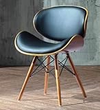 Wohnzimmerstuhl Esszimmerstuhl Bürostuhl Kunstleder aus Massivholz Nussbaum -Finish (Schwarze...