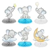 BETESSIN Tischdeko Babyparty Junge Blau - 6 Stück Baby Elefant Tischaufsätze - Bienenwabe...