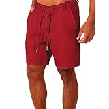 Herren-Sommer-beiläufige Kurze Hose und modische solide Taschen-Shorts aus Baumwolle und Leinen,...