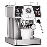Klarstein 1,8 L Siebträgermaschine für 2 Tasse Kaffee, Mini Espressomaschine mit Milchschäumer,...