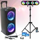 Ibiza - Karaoke-Lautsprecher-Set mit Akku, Bluetooth, 600 W, USB, AUX SD, TWS – Standlicht,...