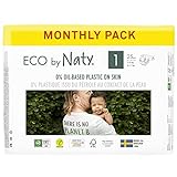 Eco by Naty Größe 1, 2–5 kg, MONATSVORRAT, pflanzliche Premium-Bio‑Windeln mit 0% Plastik auf...