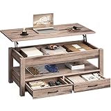 Rolanstar Couchtisch Höhenverstellbar, Couchtisch mit 2 Schublade, Hubplatte, Wohnzimmertisch mit...