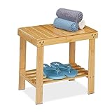 Relaxdays Badhocker aus Bambus, Sitzhocker mit extra Ablagefläche, HxBxT: 41,5 x 44 x 28 cm,...