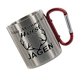 Crealuxe Edelstahltasse mit Karabiner 'Echte Männer wie Name gehen JAGEN' Tasse personalisiert,...