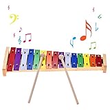 summina Buntes Xylophon 15 Töne Regenbogentaste Xylophon mit 2 Schlägeln Windspiel Holz und...