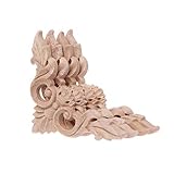 Haorw 4 Stück Holz Geschnitzte Aufkleber 8x8cm - Natürlich Holz Ornament Blume Schnitzerei...