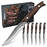 Dragon Creek Edelstahl Steakmesser Set, Steakmesser 6-teilig Holzgriff, Steakbesteck für Heim und...