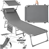 tectake® Sonnenliege klappbar, tragbar, Liege mit Seitentasche, Strandliege, Gartenliege mit Dach,...