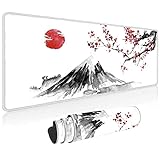 Gaming Mauspad Weiß XXL 800 x 300 mm Japan Tuschemalerei Berg Sakura Sonne Berg Fuji Mousepad Groß...