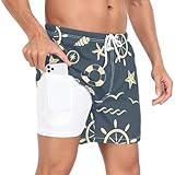 GuoChe Herren-Badeshorts, gefüttert, Workout, Laufshorts, nautisches Muster, Marineblau,...