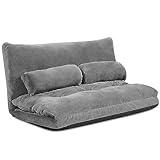 COSTWAY Bodensofa Sofabett klappbar, 6-stufig einstellbares Bodensessel, Bodenstuhl mit 2 Kissen,...