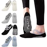 Yoga Socken, 4 Paar Yoga Socken Damen, Antirutsch Socken Grip-Socken mit Riemen Pilates socken...