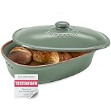 Römertopf Brottopf oval MAXI 6,5 Liter - Brotkasten Grün aus Keramik - Atmungsaktiver Tontopf für...