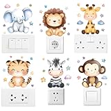 AHANDMAKER 6 x Süßer Cartoon Lichtschalter Aufkleber. Löwe Elefant Giraffe Tiger Zebra Affe...