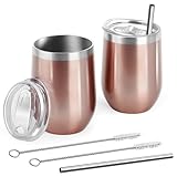 Weinbecher Edelstahl, 2 Stück 12 OZ Weingläser mit Deckel, BPA-frei, Wein Becher to go,...