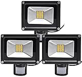 Greenmigo 3x 20W Fluter mit Bewegungsmelder Strahler Warmweiß Schwarz Aluminium Gehäuse IP65...